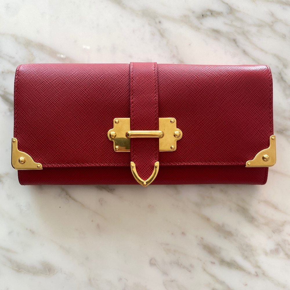 PRADA Red Cahier Saffiano Leather Wallet NWOT